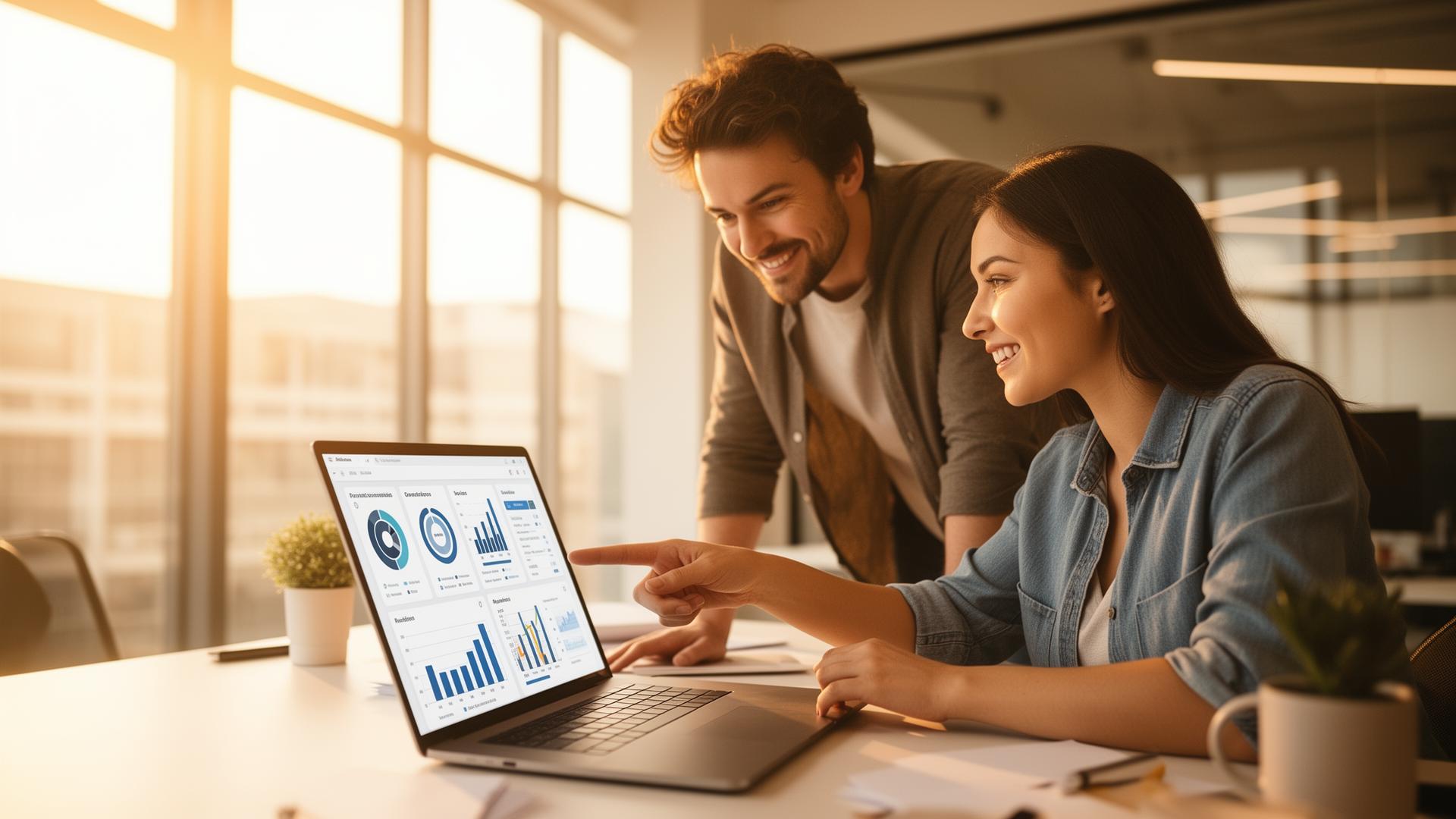 Time de marketing analisando dashboard de growth no notebook